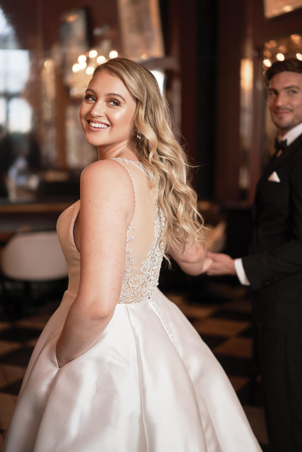 <p>A closer look at the back jewel details of the bridal dress. (Photo: courtesy of Justin Alexander) </p>