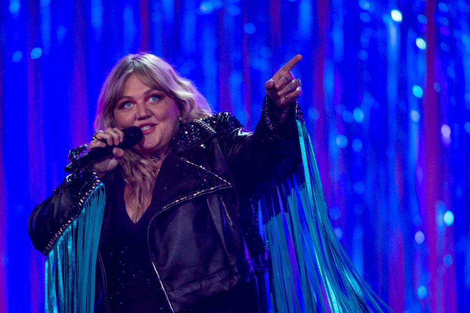 Elle King sings during her performance with Miranda Lambert at the Grand Ole Opry House during the filming of for the 56th Academy of Country Music Awards on Saturday, April 17, 2021 in Nashville, Tenn.