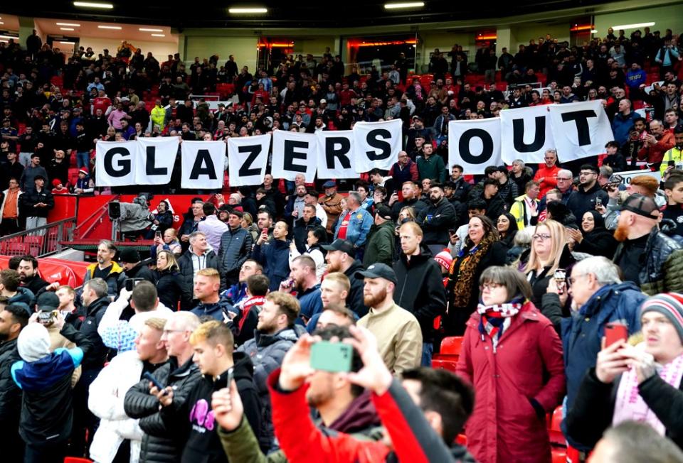 Manchester United fans protest against the Glazer family in the match against Chelsea on April 28 (Martin Rickett/PA) (PA Wire)