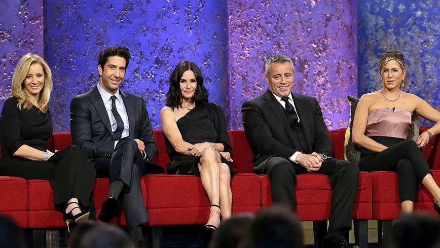 The cast of <i>Friends</i> sit on a couch together...and that's about it. Photo: NBC/Getty Images