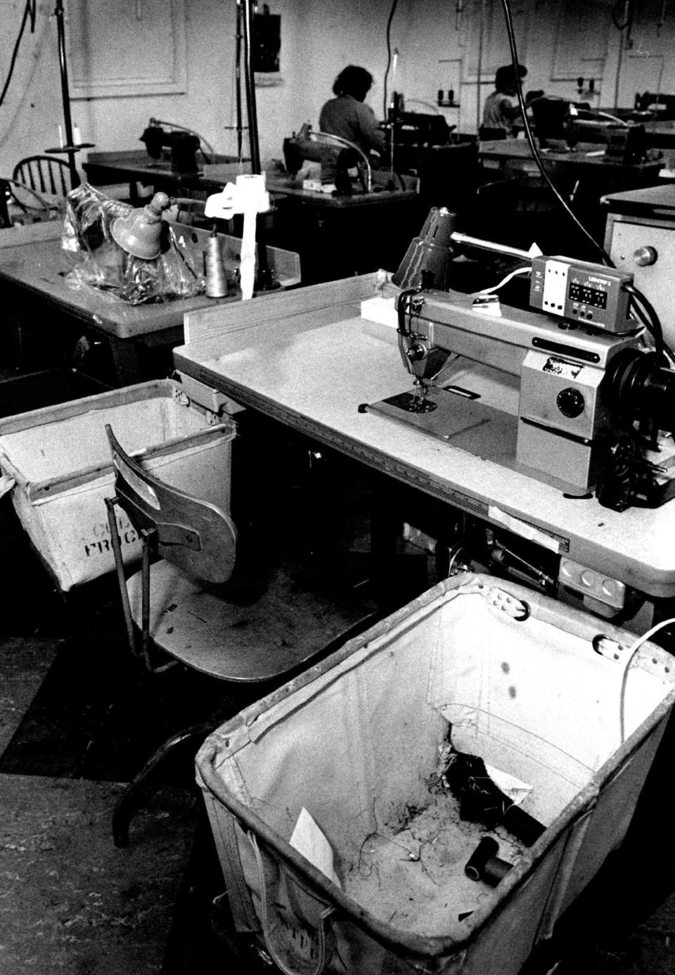 Sewing machines at Leonara Fashions in Hialeah in 1985.