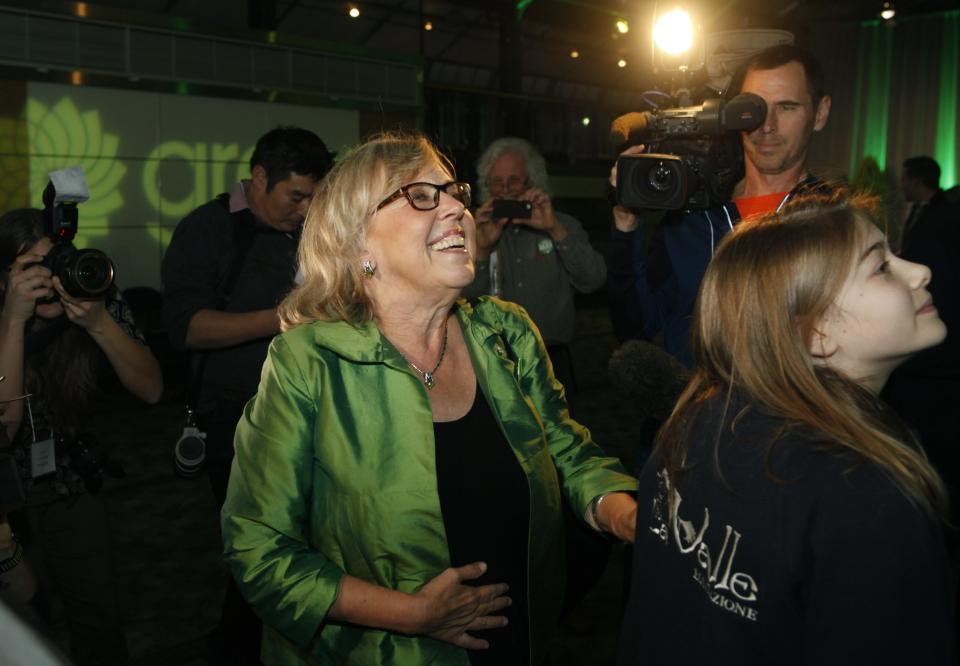 Elizabeth May watches results come in