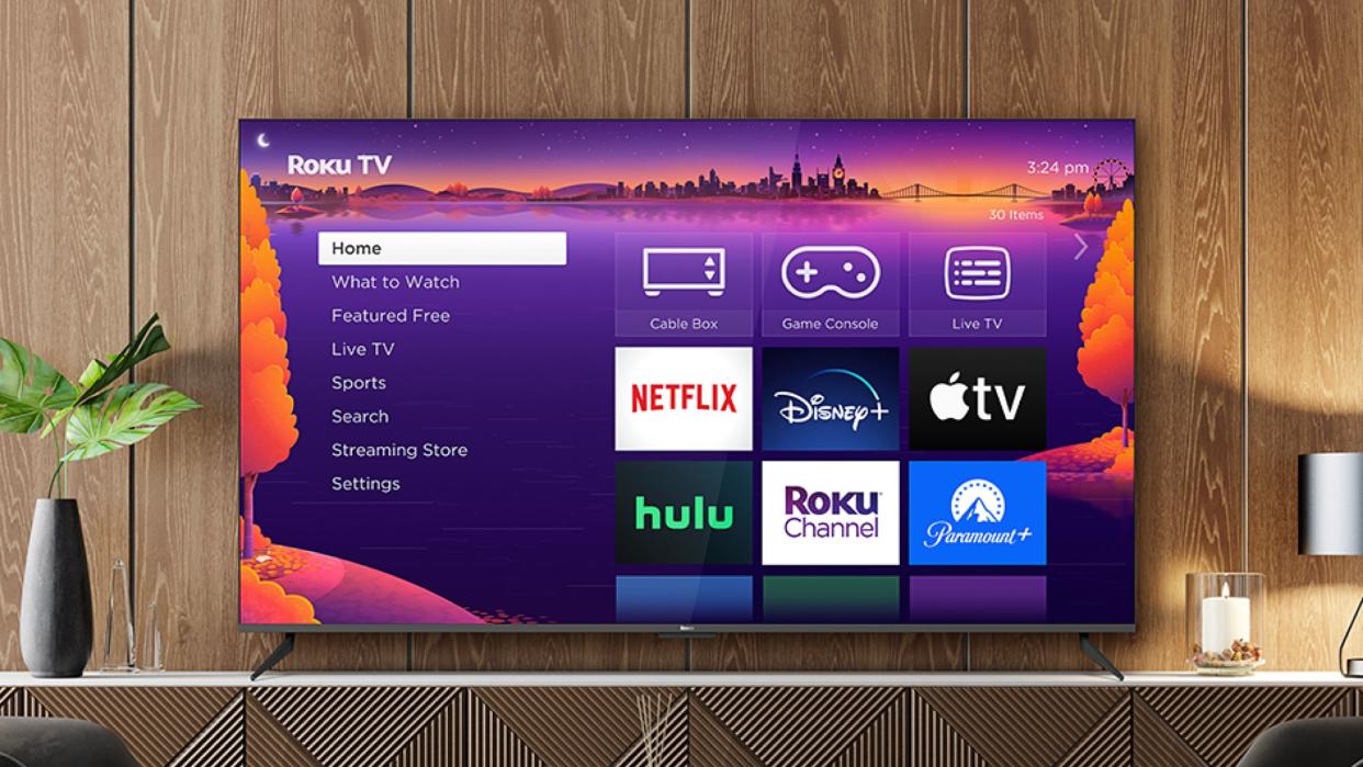  Roku home screen on a television set. 