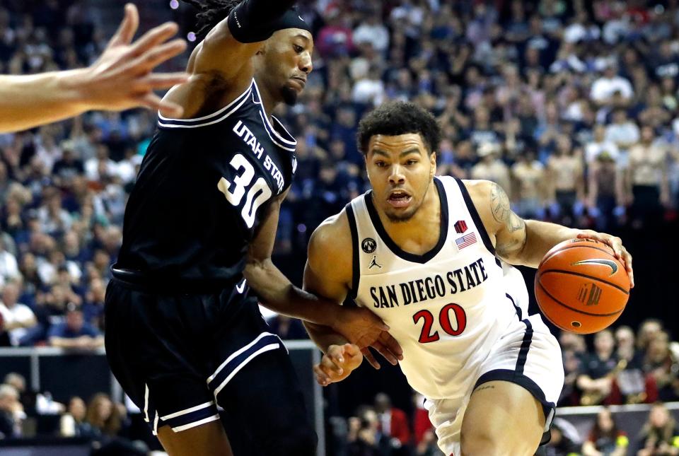 San Diego State is favored over the College of Charleston in the first-round March Madness NCAA Tournament game.