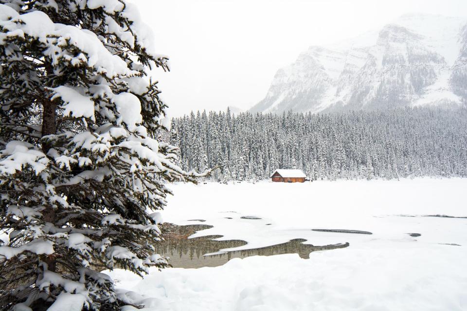 Boat house on Lake Louise shoreline