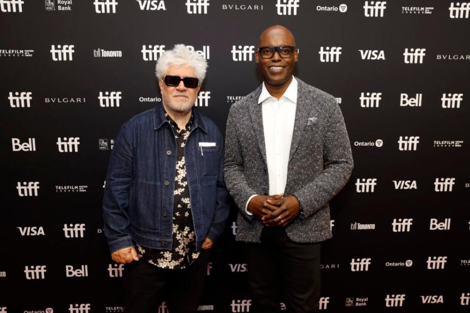 TORONTO, ONTARIO – SEPTEMBER 09: (L-R) Pedro Almodóvar and Cameron Bailey, CEO of TIFF attend In Conversation With… Pedro Almodóvar during the 2023 Toronto International Film Festival at TIFF Bell Lightbox on September 09, 2023 in Toronto, Ontario. (Photo by Robin Marchant/Getty Images)