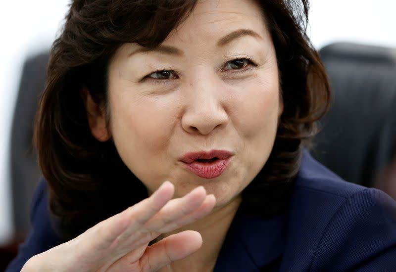 FILE PHOTO: Japan's Internal Affairs and Communications Minister Seiko Noda speaks during an interview with Reuters in Tokyo