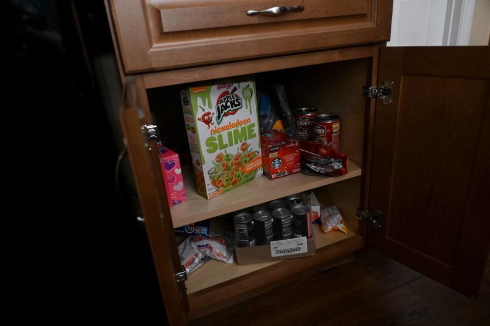 Sibling groups have their own cabinet with a child-proof lock to keep the toddler out for their special foods, usually provided by their parents on visits.