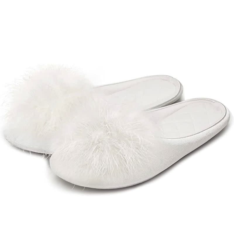 Women's Fuzzy Pom Pom Feather Velvet House Slippers