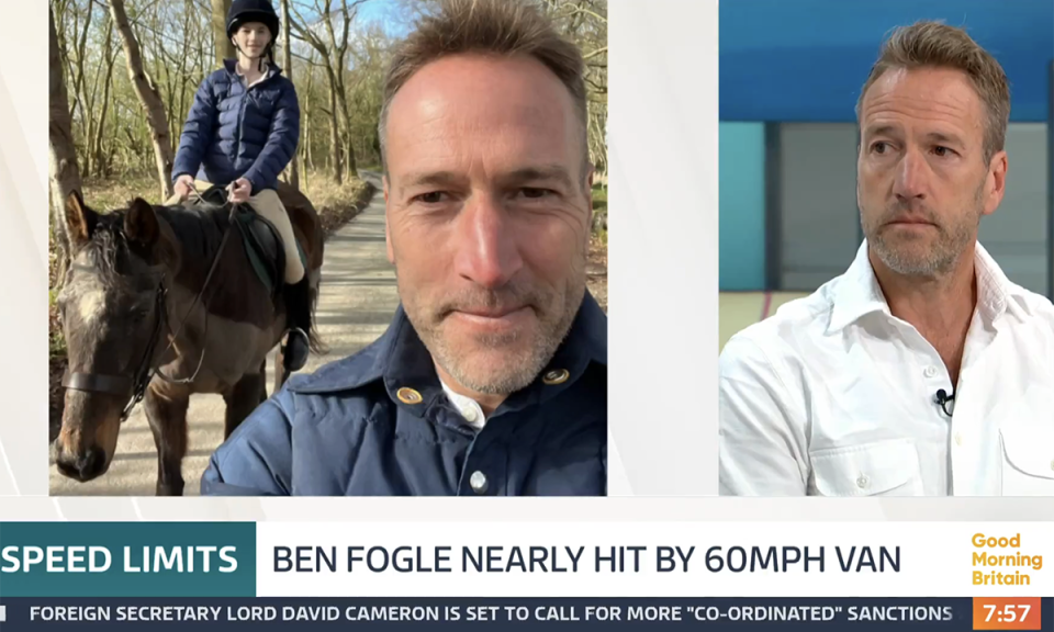 Ben Fogle was nearly hit by a 60mph van in the village where he lives. (ITV screengrab)