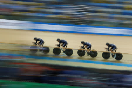 Cycling - UCI Track World Championships - Men's Team Pursuit - Qualifying - Hong Kong, China - 12/4/17 - Team New Zealand in action. REUTERS/Bobby Yip