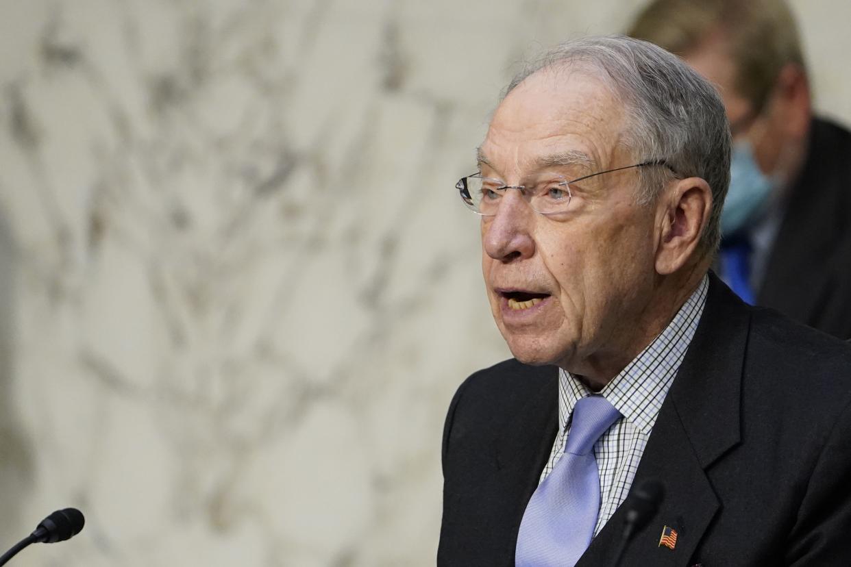 Senate Judiciary Committee ranking member Sen. Chuck Grassley, R-Iowa, speaks during a Senate meeting on Capitol Hill in Washington, Monday, March 1. 