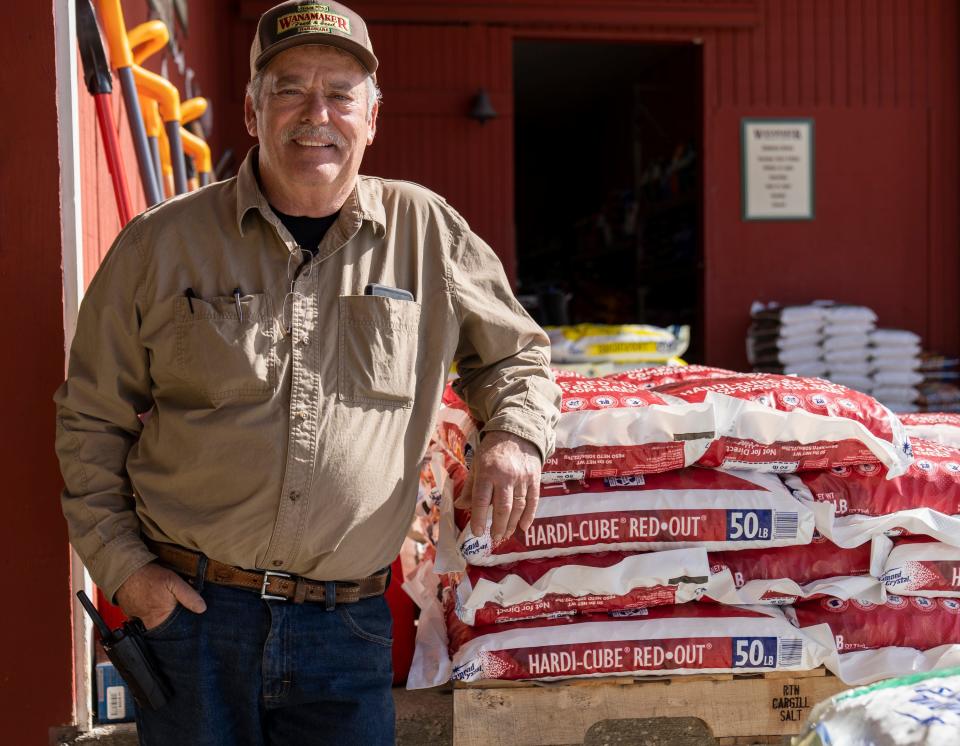 Jim Trimble, 68, at Wanamaker Feed & Seed, Thursday, Feb. 23, 2023, which Trimble has owned and operated for more than four decades. 
