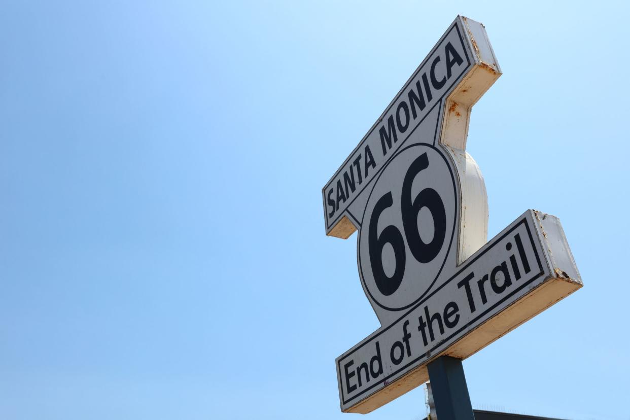 Historic Route 66 Signpost in Santa Monica. California. USA