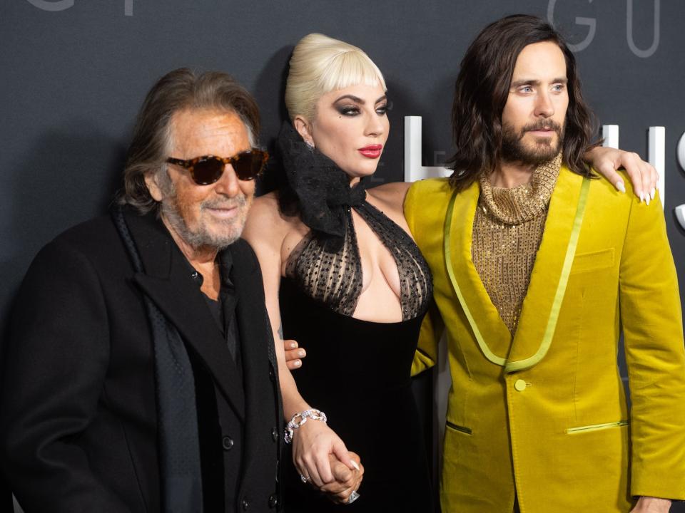 Al Pacino, Lady Gaga, and Jared Leto standing next to each other