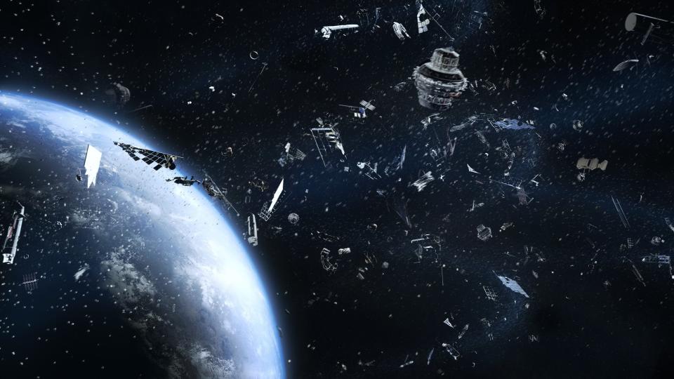  Illustration of debris in orbit around Earth. 