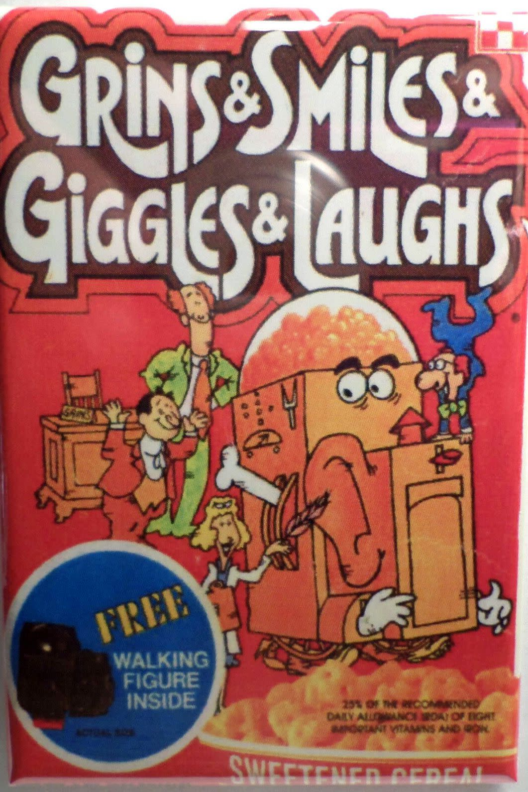 Grins Smiles Giggles & Laughs Vintage Cereal Box Metal Magnet