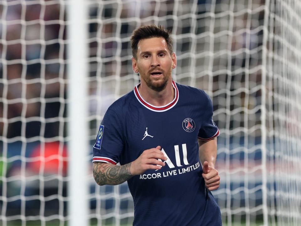 Paris Saint-Germain's Argentinian forward Lionel Messi during the French L1 football match between Paris-Saint Germain (PSG) and Olympique Lyonnais at The Parc des Princes Stadium in Paris on September 19, 2021