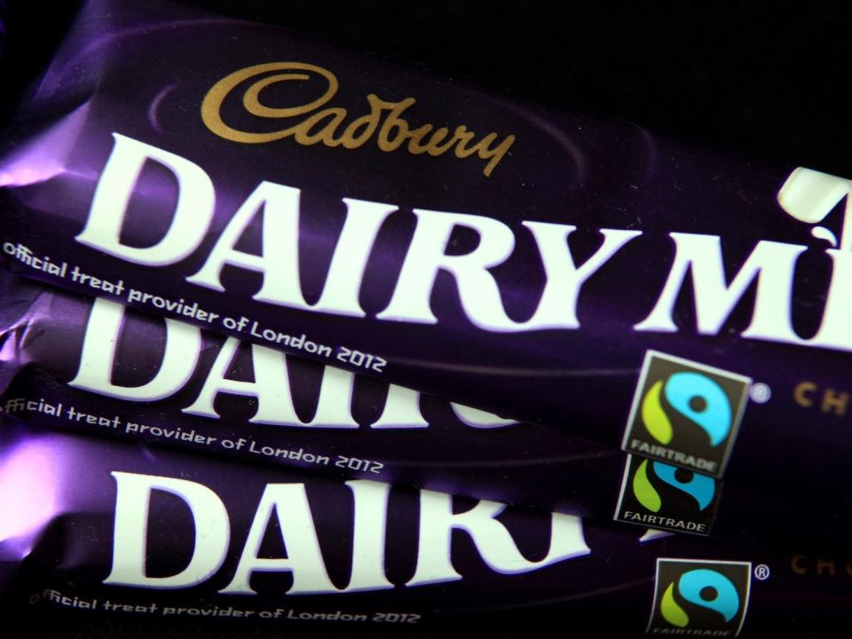 Bars of Cadbury's Dairy Milk chocolate.