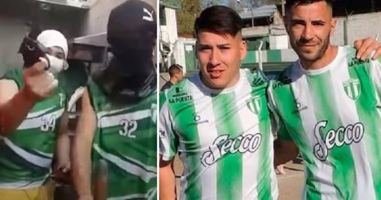 Los jugadores del Club Bella Vista de Córdoba Iván Radicci (23) y Pablo Ferrero (33), que protagonizaron un video en el que fingían ser barras y amenazaban a hinchas rivales.