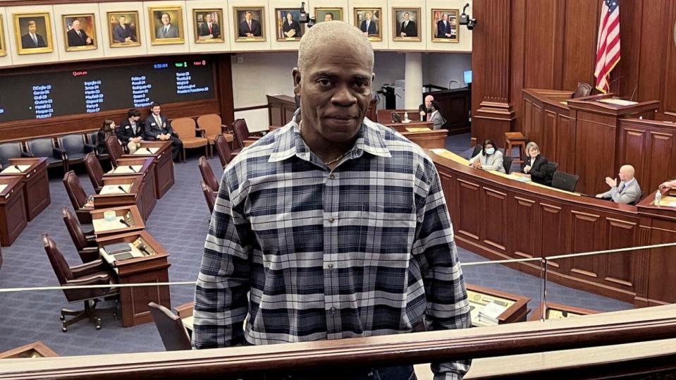 PHOTO: Leonard Allen Cure poses from the floor of the Florida legislature in Tallahassee, Fla., April 2023. (Innocence Project of Florida via AP, FILE)