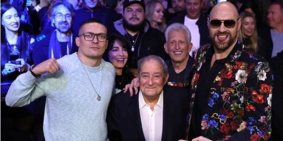 WBA (Super), IBF, WBO and IBO world heavyweight boxing champion, Ukrainian Oleksandr Usyk, promoter Bob Arum and Tyson Fury