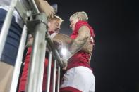 <p>Canadian Olympic rugby captain embraces her father Steve in the stands after winning a bronze medal at Deodoro Stadium on August 7, 2016 in Rio de Janeiro, Brazil.(Lucas Oleniuk/Toronto Star via Getty Images) </p>