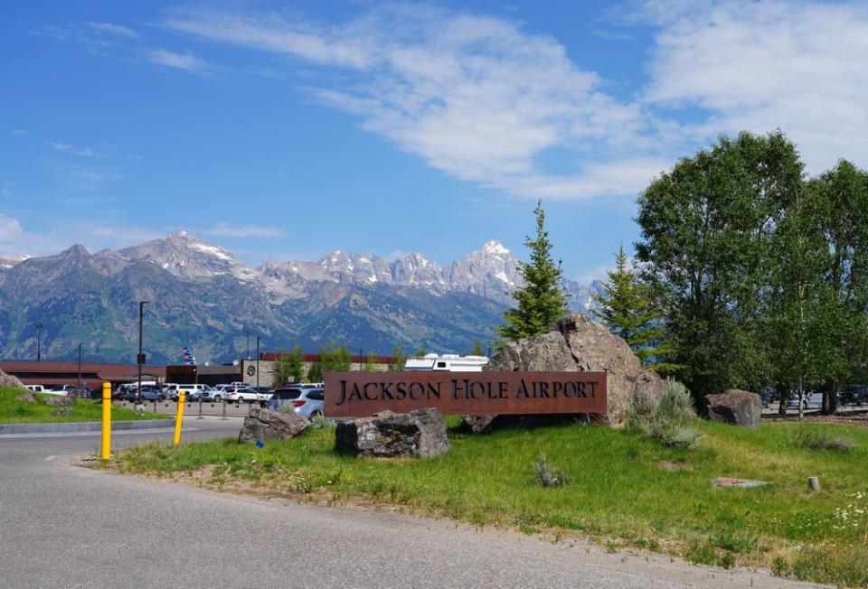 Jackson Hole Airport exterior with view of mountains