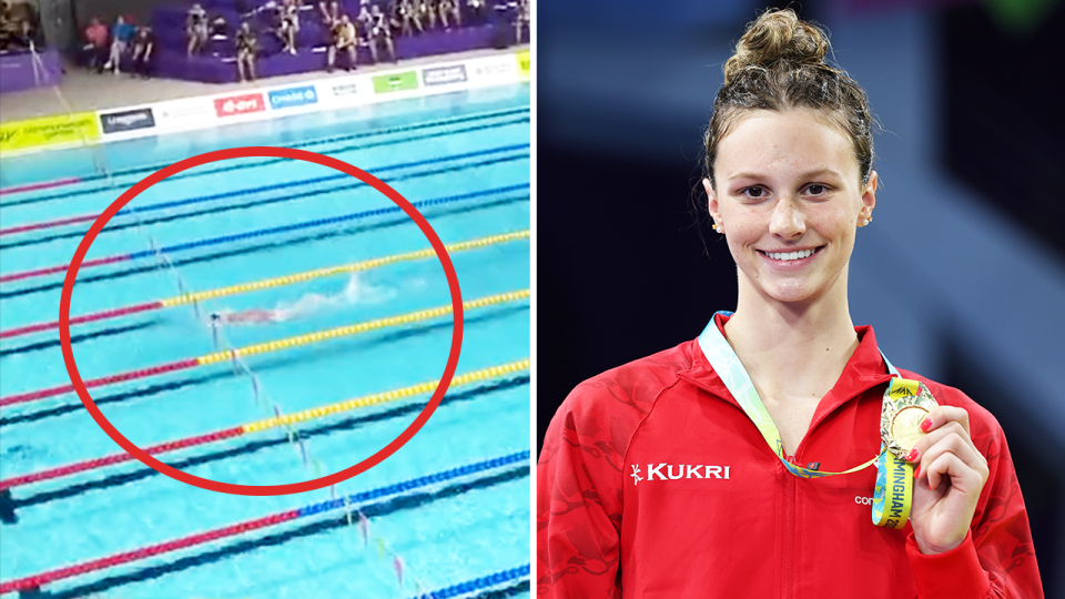 Summer McIntosh (pictured right) posing with her gold medal after breaking the Commonwealth Games record n the 400m individual medley.