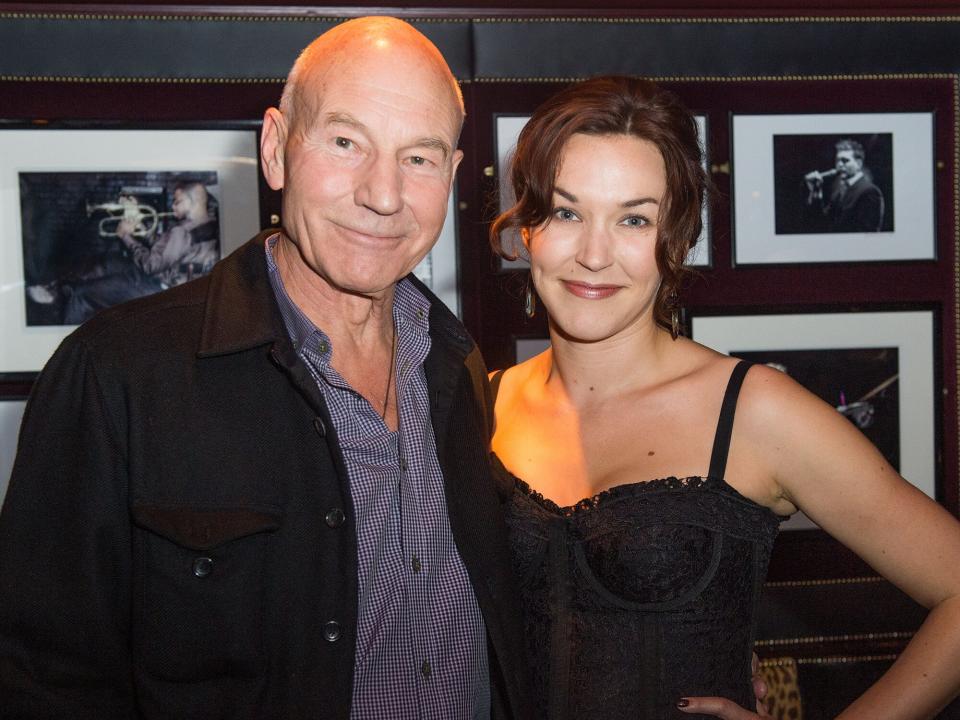 Sunny Ozell and boyfriend Sir Patrick Stewart (L) pose at Ronnie Scott's as part of her UK debut at Ronnie Scott's Jazz Club on October 17, 2012 in London, England