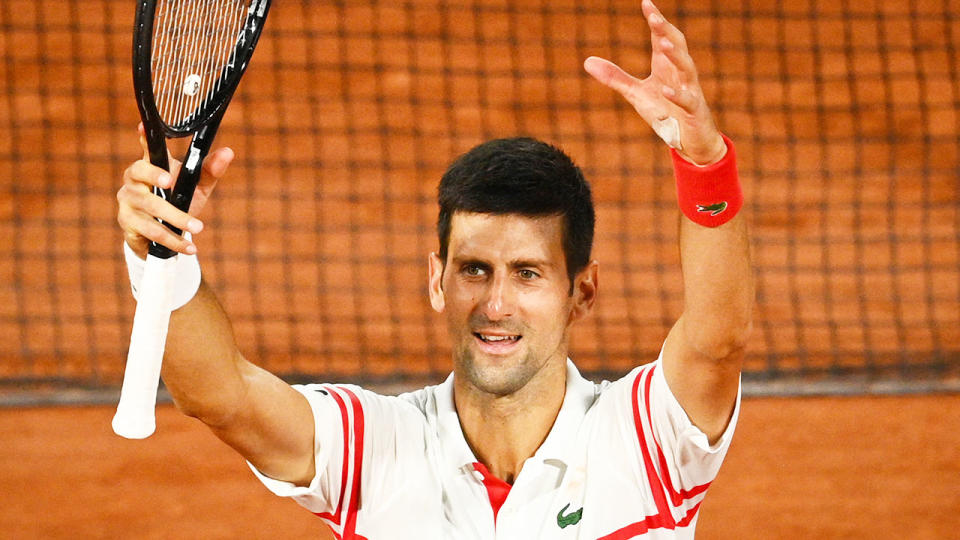 Novak Djokovic is pictured here after his epic win against Rafael Nadal at the French Open.