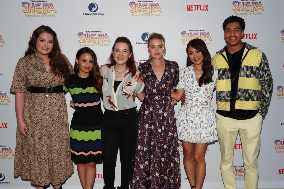 GLENDALE, CALIFORNIA - APRIL 25: (L-R) Lauren Ash, Aimee Carrero, Noelle Stevenson, AJ Michalka, Karen Fukuhara and Marcus Scribner attend the DreamWorks "She-Ra and the Princesses of Power" Fan Screening at DreamWorks Animation on April 25, 2019 in Glendale, California. (Photo by Joe Scarnici/Getty Images for DreamWorks Animation Television)