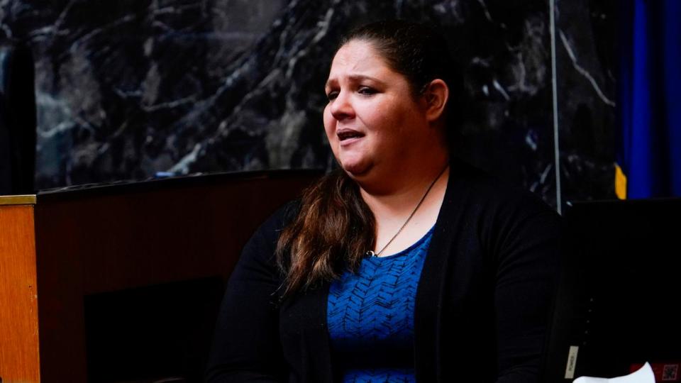 PHOTO: Karen Crumbley, the sister of James Crumbley takes the stand in the Oakland County Courtroom of Cheryl Matthews, Mar. 13, 2024 in Pontiac, Mich.  (Mandi Wright/AP)