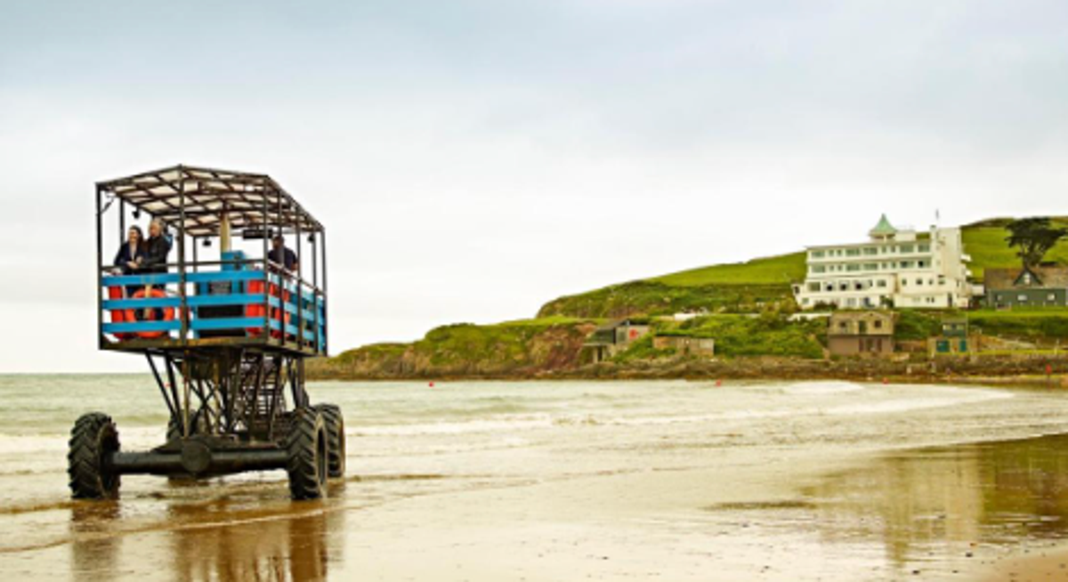 Twice a day, the causeway to this private island gets cut off by the tide, and the only way out is by sea tractor (Booking.com)