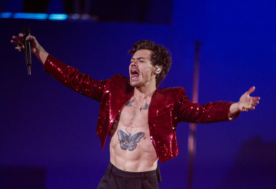 Harry Styles performs on stage during The BRIT Awards 2023 at The O2 Arena on February 11, 2023 in London, England. (Photo by Gareth Cattermole/Gareth Cattermole/Getty Images)