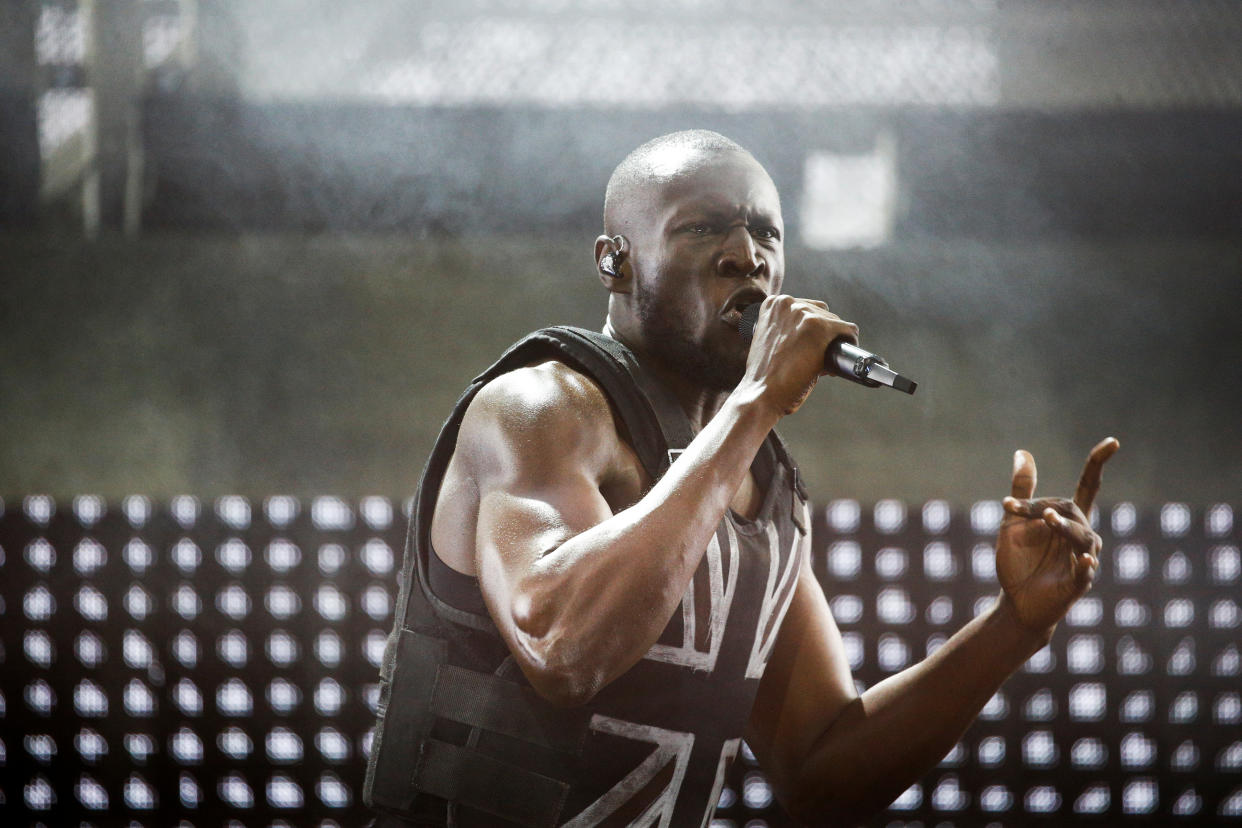 British rapper Stormzy performs the headline slot on the Pyramid stage during Glastonbury Festival in Somerset, Britain, June 28, 2019. REUTERS/Henry Nicholls