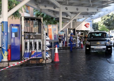 FILE PHOTO: A gas station closes during a protest against tight supply of dollars in Beirut