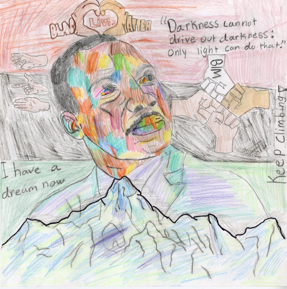 Amelia Culotta's illustration is one of the entries being considered for the poster essay in the category of Grades 4-6. The theme for the 28th Annual Brown County Martin Luther King Jr. Celebration is "Reaching the mountaintop: How do we get there?"