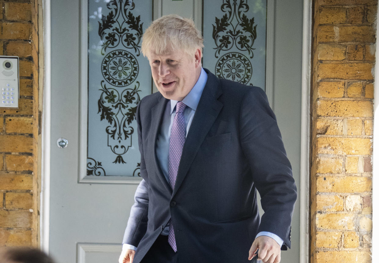 Conservative party leadership contender Boris Johnson leaving his home in south London.