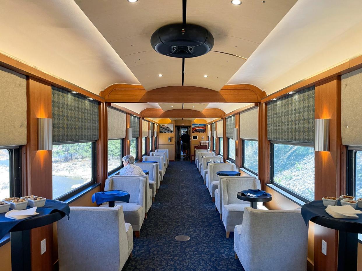 A lounge car for first-class passengers on the Rocky Mountaineer.