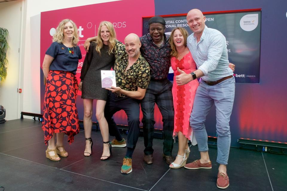 Earth Cubs CEO (Earth Cubs CEO Toby Hunt (far right) celebrates with his team after winning a BETT Award)