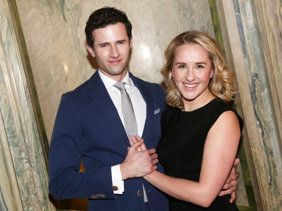 NEW YORK, NEW YORK - JANUARY 30: Roe Hartrampf and Jeanna de Waal pose at a Meet & Greet for the new cast and creative team of the new musical "Diana" on Broadway at The Lotte New York Palace on January 30, 2020 in New York City. (Photo by Bruce Glikas/WireImage)