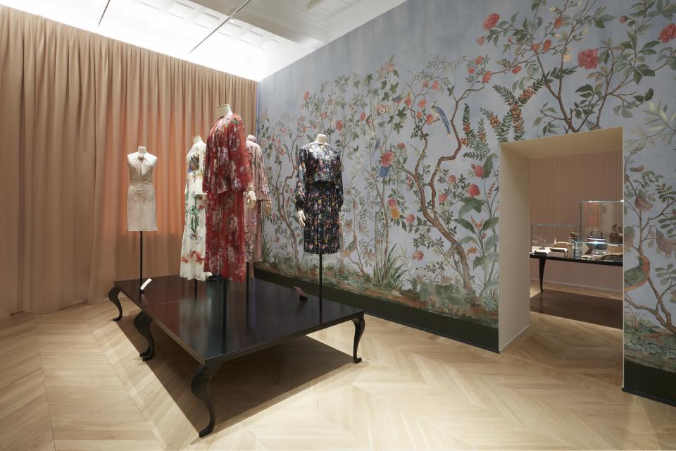 Gucci designs, past and present, on display in the Galleria space in Florence, Italy