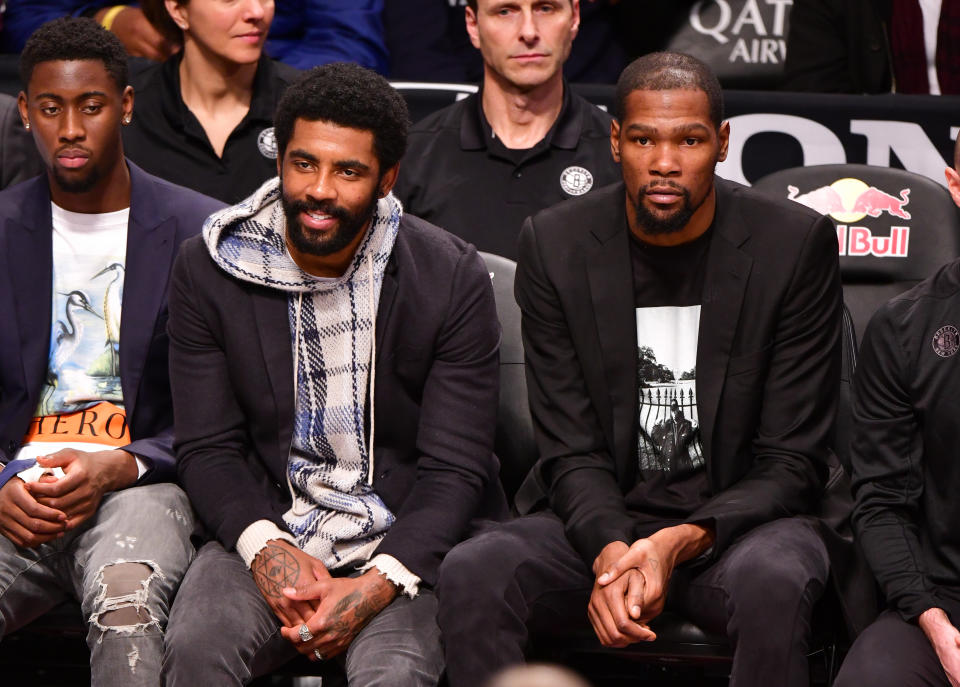 Kyrie Irving and Kevin Durant take the focus off Caris LeVert and the rest of the Brooklyn Nets. (James Devaney/Getty Images)