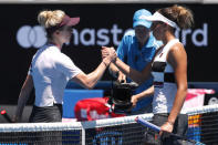 Tennis - Australian Open - Fourth Round - Melbourne Park, Melbourne, Australia, January 21, 2019. Ukraine's Elina Svitolina shakes hands with Madison Keys of the U.S. after their match. REUTERS/Adnan Abidi