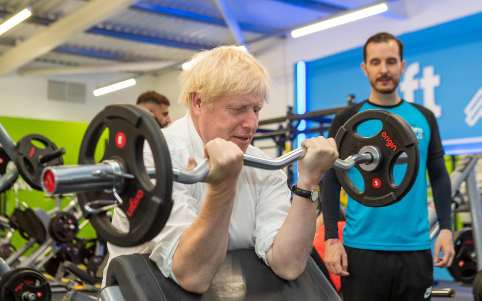 Prime minister Boris Johnson lifting weights at a branch of the Gym Group in his South Ruislip constituency. Photo: Gym Group via PA