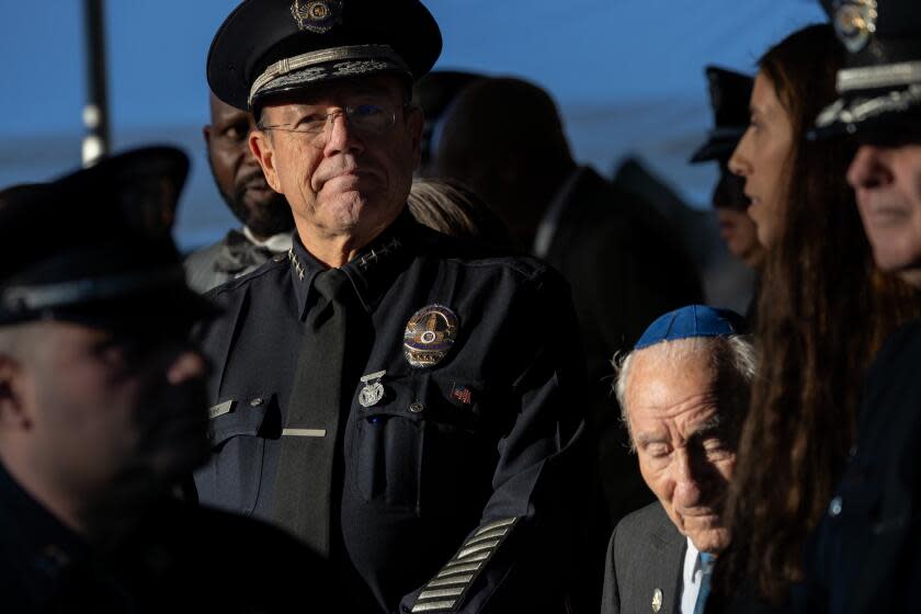 LOS ANGELES, CA - OCTOBER 20: LAPD Chief Michel Moore with guests at officers graduation ceremony at LAPD Academy on Friday, Oct. 20, 2023 in Los Angeles, CA. (Irfan Khan / Los Angeles Times)