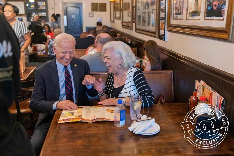 Biden and Sylvia Robinson, mother to Atlanta Mayor Keisha Lance Bottoms, at the local Busy Bee Cafe on June 6, 2019.