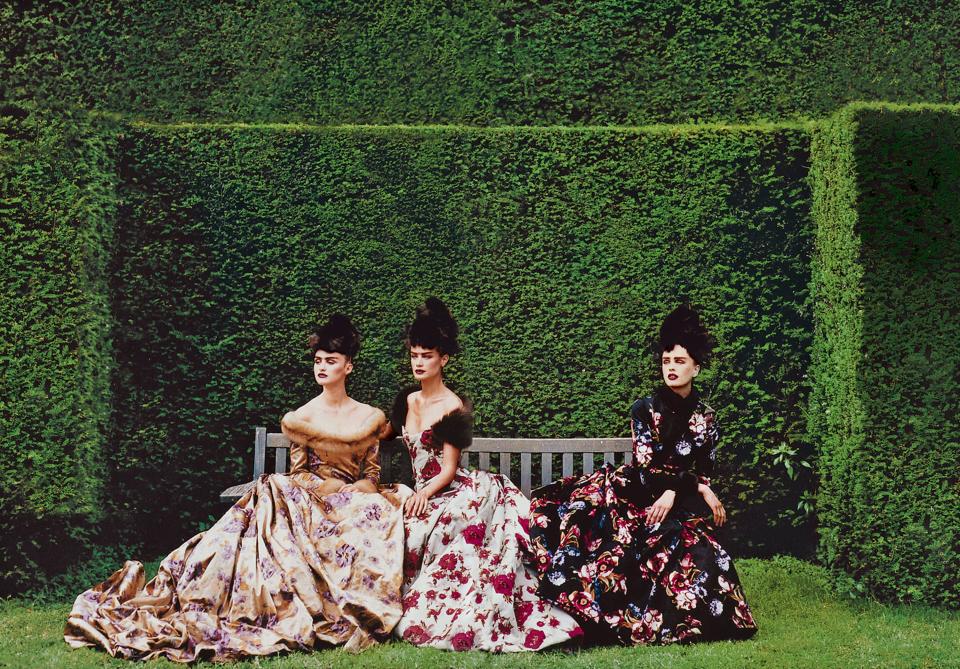 “Couture’s Glorious Excess,” with models Trish Goff, Carolyn Murphy, and Kylie Bax