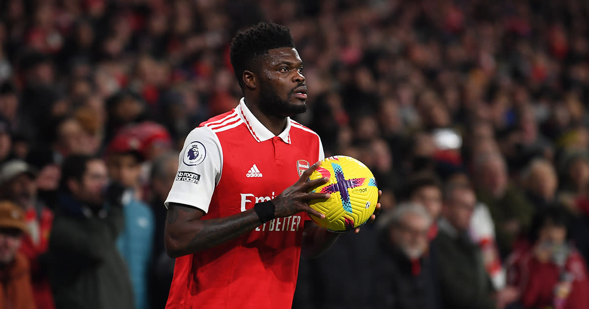  Arsenal star Thomas Partey during the Premier League match between Arsenal FC and Manchester United at Emirates Stadium on January 22, 2023 in London, England. 